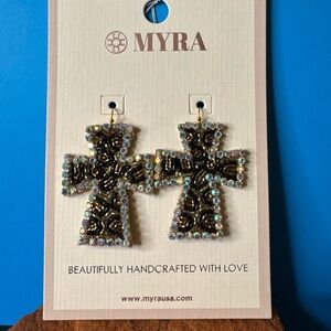 NWT Myra Bag Handcrafted Beaded "Faith, Cross" Earrings